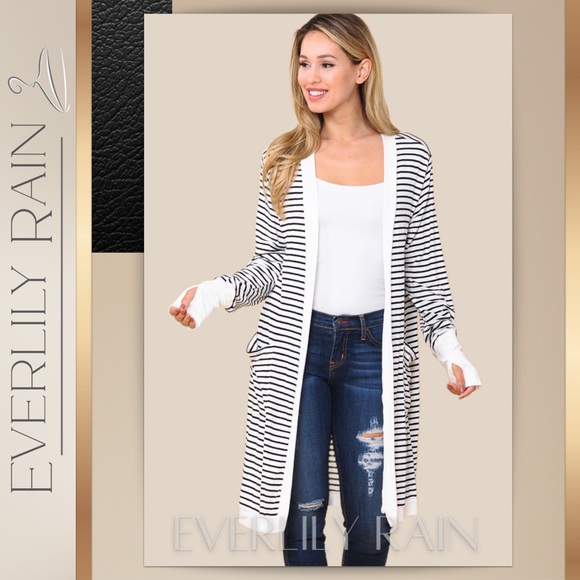 LAST ONE! Striped Open Cardigan w/ Thumb Holes - Picture 3 of 12